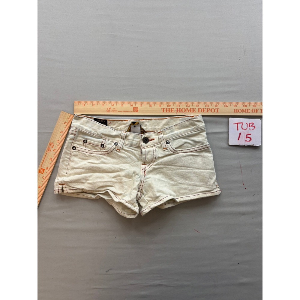 Lucky Brand Womens Cream Denim Mini Shorts Orange Contrast Stitch Size 0 25
